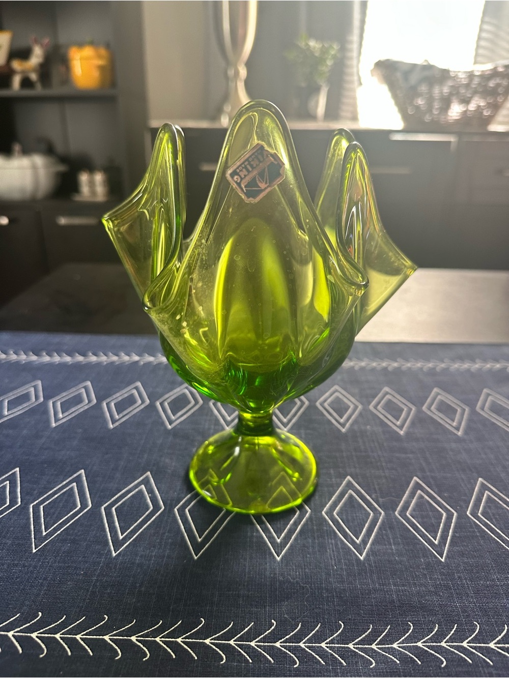 Vintage MCM Green Art Glass Vase - Viking Glass